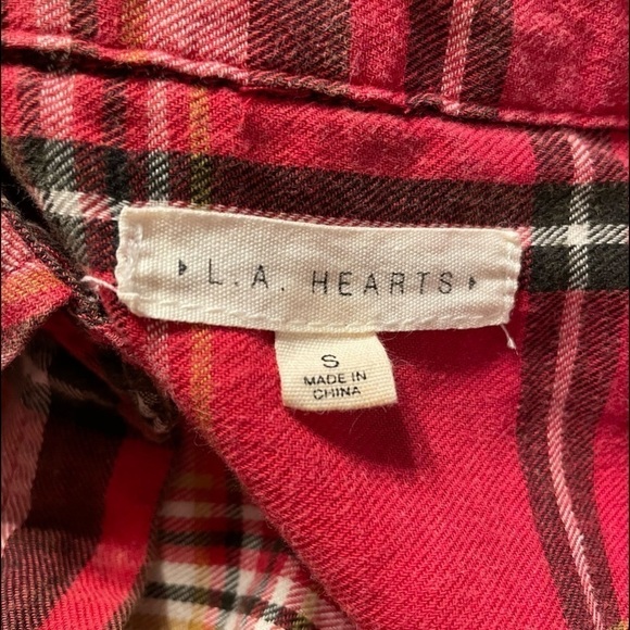L.A. Hearts Plaid Long Sleeve Button Down Cropped Shirt Size Small - Picture 7 of 8